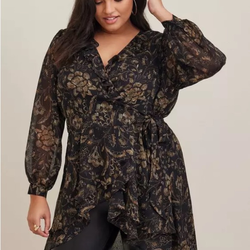 Elegant Black Floral Wrap Top